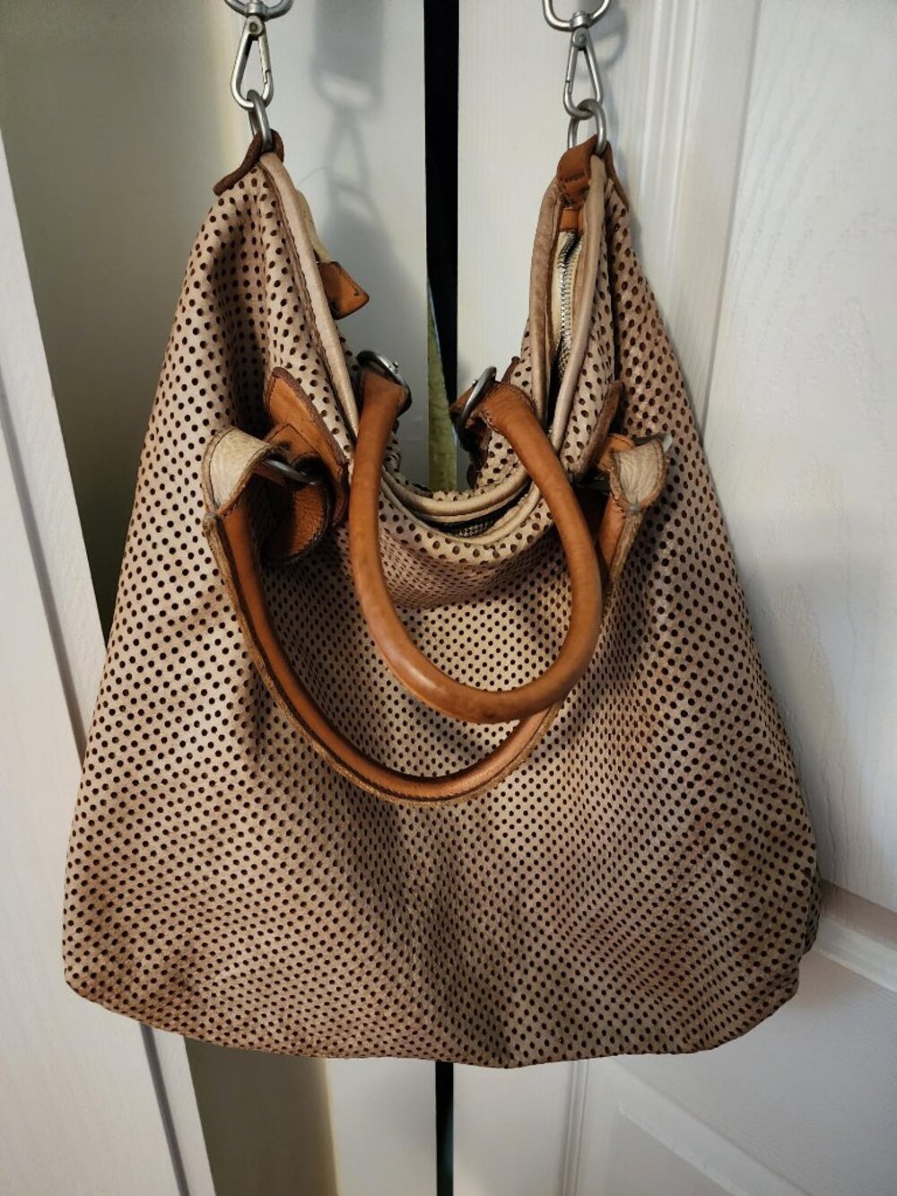 Vintage Vive la Difference Perforated Leather Hobo Bag
